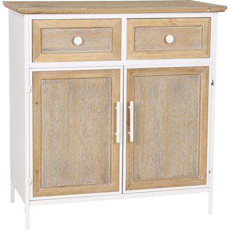 Home Heavenly® – Aparador NOLA con estructura metálica blanca y frentes de madera de abeto natural. Color: Roble (1/5)