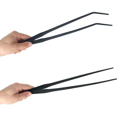 Set di 2 clip in acciaio inox extra lunghe (38 cm), clip dritte e curve per piante da acquario, clip per l'alimentazione dei rettili, nere
