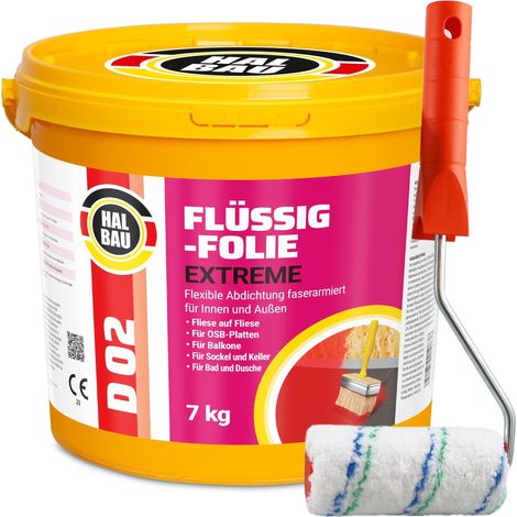 HALBAU Flüssigfolie Extreme Badabdichtung Dichtmembran Dichtfolie + Farbroller 10cm D02 - 7KG (1/5)