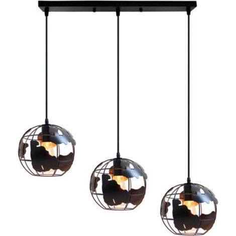 3-Light Industrial Creative Ceiling Light, Retro Vintage Black Metal Pendant Lamp for Bedroom, Cafe, and Bar (1/5)