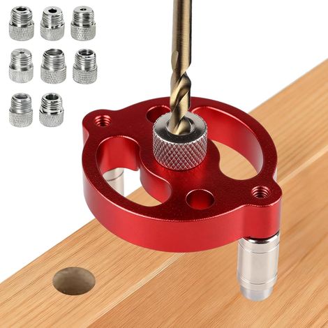 Zentrierset für Holzbearbeitung, vertikale Aluminium-Bohrschablone mit 3-10 mm Aufnahmen, präzise Bohrschablone für gerade Löcher, Winkelzentrierhilfe für Holzverbindungen