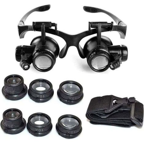 Loupe Frontale Serre Tête avec Éclairage LED Grossissement 10x 15x 20x 25x Lunettes Grossissantes (1/4)