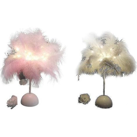 Abat-jour en plumes pour lampe de table, veilleuse de chevet, décoration de chambre rose (1/3)