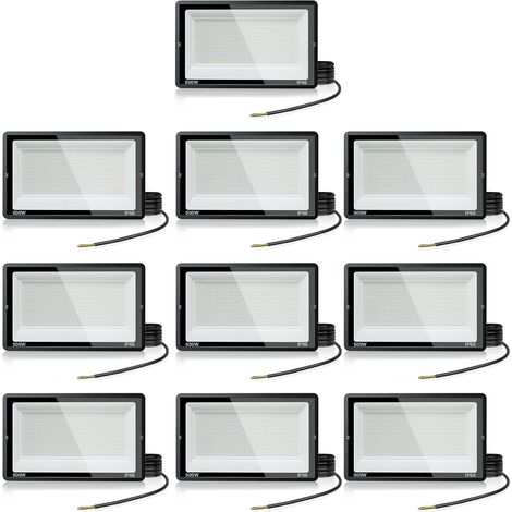 Projecteur LED Exterieur, 500W 50000LM Spot LED Extérieur,3500K Lumière Extérieure, IP66 Etanche Eclairage de Sécurité, pour Jardins, Garages, Cours, Chantiers, etc(Blanc chaud-10pcs, 500W)