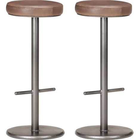 Lot de 2 Tabourets de bar Style Contemporain Chaises de bar Marron Cuir véritable 89830 (1/5)