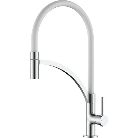 Miscelatore lavello cucina canna in silicone colore bianco Pollini Acqua Design SENSO 2  Cromo