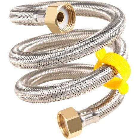 Tubo flessibile intrecciato in acciaio inox da 1/2", per impianti idraulici di bagno, WC e rubinetti del lavandino, lunghezza 40 cm. (1/5)