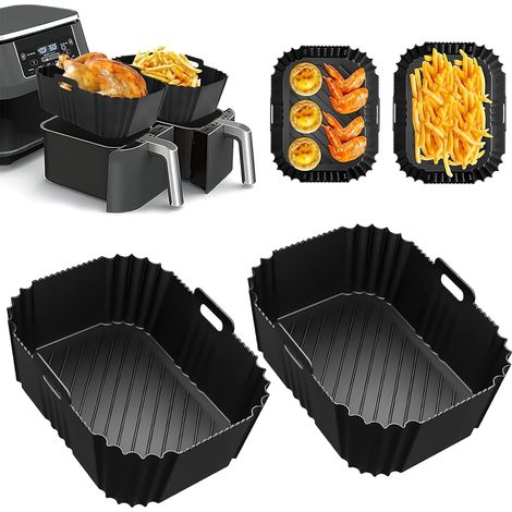 Accessoire Air Fryer pour Dual Zone, 2 Pièces Silicone Moule Air Fryer compatibles avec Ninja AF300EU, AF400EU, AF451EU et Autres Dual Zone Friteuse à Air 7,6-10 L，（Noir）