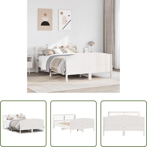 vidaXL Tête de lit - Cadre de lit sans matelas blanc 135x190 cm bois de pin massif (1/5)