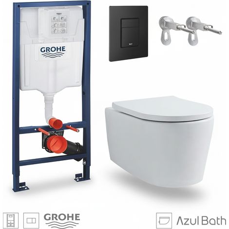 Bastidor empotrado GROHE Pack con cisterna y pulsador Even negro mat, con inodoro suspendido Rimless LIA blanco de AzulBath (1/5)