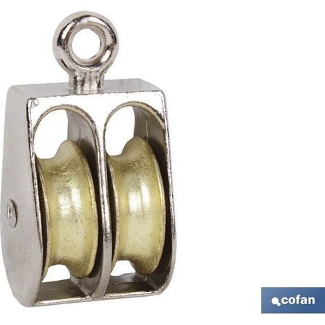 Polea doble fija niquelada 25 mm, diámetro de 25 mm, venta unitaria.