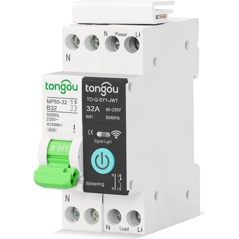 WiFi Circuit Breaker Switch - Smart WiFi DIN Rail Energy Meter Relay Type Circuit Breaker Connected Switch with Wattmeter Smart Life Tuya WiFi Remote Switch,  32A (1/5)
