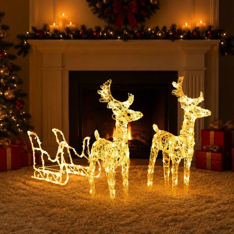 vidaXL Reindeers & Sleigh Christmas Decoration 160 LEDs 130 cm Acrylic (1/5)