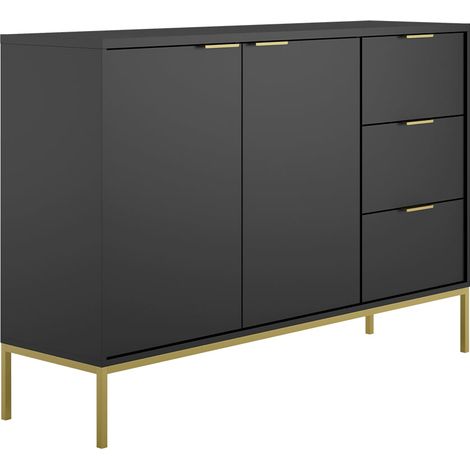 Buffet Seattle mit 3 Schubladen und 2 Türen, Schwarz, 150cm (1/5)