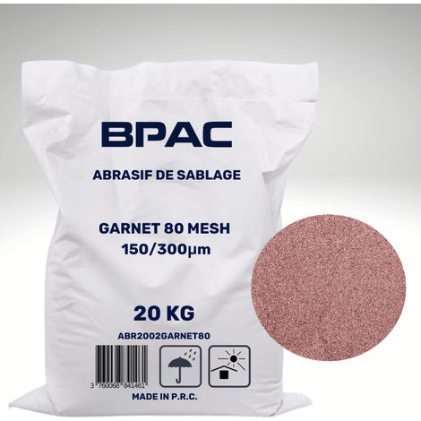 Bpac – Abrasif garnet 80 mesh 20 kg – Décapage tous supports : bois, acier, verre – Pression d'utilisation 4 à 7 bars – Écologique et recyclable