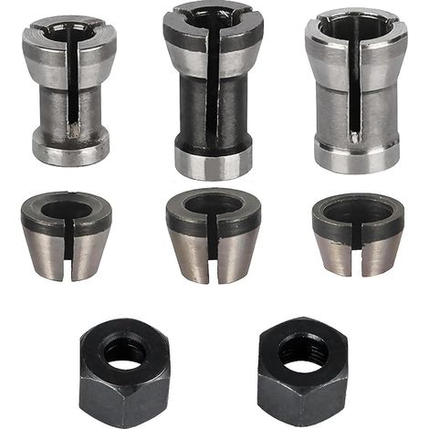 Lot de 8 pinces de serrage, accessoires pour défonceuse, 6 adaptateurs de serrage (6 mm, 6,35 mm, 8 mm) + 2 écrous pour machine à graver, pinces de serrage de précision pour (1/5)