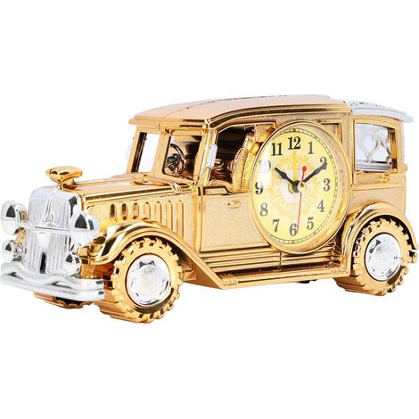 Réveil Rétro Modèle Voiture avec Grand Cadran et Porte-stylo Multifonction pour Enfants Doré (1/5)
