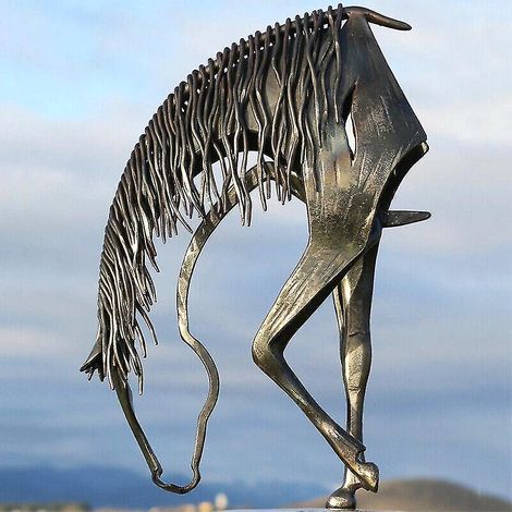 Statue de cheval en métal, sculpture pour la décoration de la maison et du jardin, cadeau artisanal. (1/2)