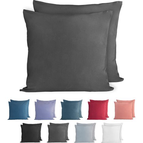 100% Coton Jersey Taie d'oreiller - Lot de 2 - 60x60 cm, Oreiller 150 g/m², Housse de Coussin, Anthracite (1/5)