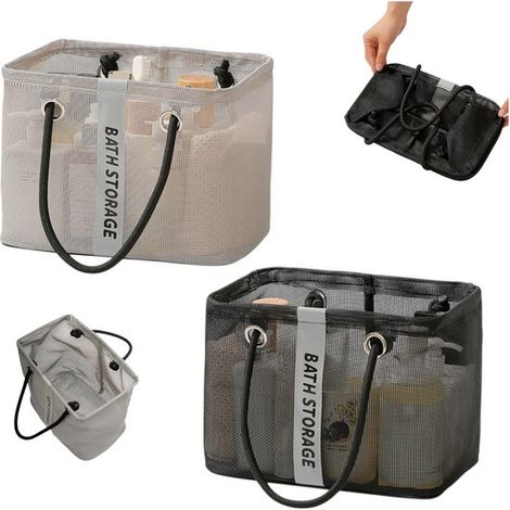 Panier de douche 2 pièces avec poignée - Sac de toilette portable - Panier de rangement pliable - Sac de douche sport pliable - (1/5)