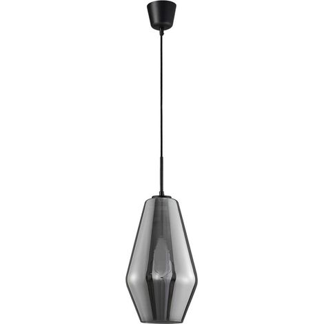 Merano Georgia 17cm Dôme Suspension Plafonnier Chrome Verre Noir Métal Noir Tissu Fil LED E27