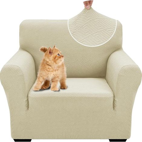 Housse De Canapé 1 Place, Extensible Housse De Fauteuil, Universelle Housse Canapé avec Accoudoirs, Protection Chat Chiens Housse Canape, Housses De Canapé Antidérapante, Beige Clair