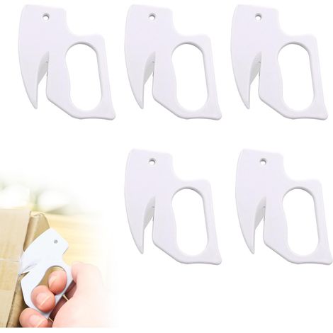 Ensemble de 5 ouvre-lettres sécurisés avec lame, coupe-papier efficace pour le courrier et les colis, blanc