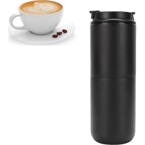 Cafetière électrique Portable avec Moulin, Machine à café sans Fil de 350 Ml, Cafetière de Voyage à Batterie Rechargeable, Tasse de café Semi-automatique pour Bureau de Camping (BLACK) (1/5)