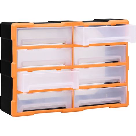 Organisateur multi-tiroirs boîte de rangement bricolage 8 tiroirs orange et noir 52 x 16 x 37 cm (1/5)