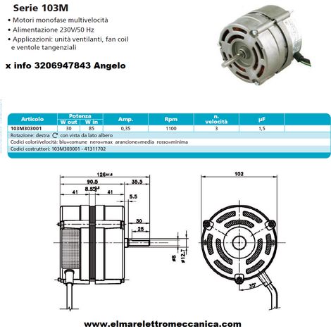 EMI 103M303001 Motore 3 Velocità ventilatore centrifugo fan coil