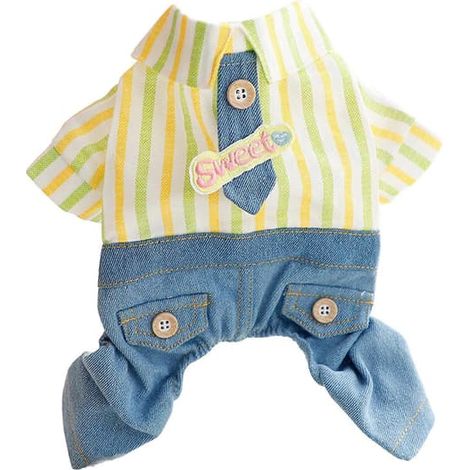 Combinaison rayée avec pantalon en jean pour petit chien, modèle M jaune-vert (1/5)