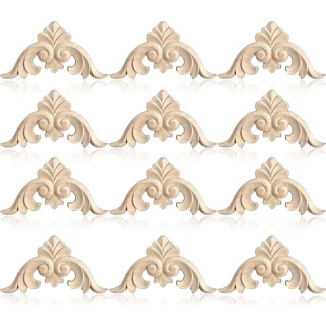 12 Stück geschnitzte Holz-Eckapplikationen, Ornament, Wanddekoration, Holzapplikationen, lange Holzschnitzerei, Applikationen, Dekoration, für Tür, Schrank, Wand, Heimdekoration (5 x 3 Stil).