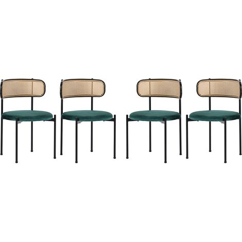 Set aus 4 Esszimmerstühlen aus Samt mit Rattan-Rückenlehne und Metallbeinen grün MODENUIT (1/5)