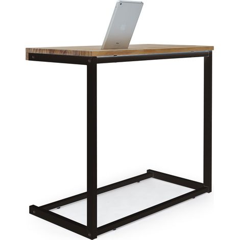 Mesita de Ordenador sofá Eco 36x70x63cm Negra en madera maciza de pino acabado vintage estilo industrial Box Furniture