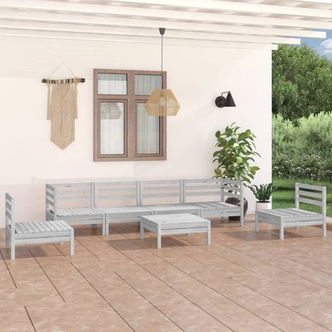 Salon de jardin 7 pcs Ensemble Table et Chaise de Jardin - Blanc Bois de pin massif BV221929 - BonneVie (1/5)