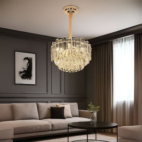Lustre Cristal 9XE14 Diametre 45 Dore Hauteur Reglable (1/3)