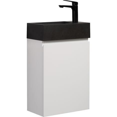 WC Badmöbel Angela 40x22 cm Matt Weiß - Schrank Schwarze Waschbe