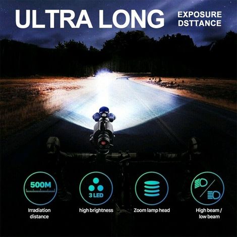 Multifunktions-LED-Fahrradlampe mit 3 Köpfen aus Aluminiumlegierung, USB-Scheinwerfer, wasserdicht, Outdoor-Taschenlampe (1/5)