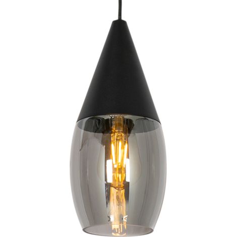 QAZQA Moderno Lámpara colgante moderna negra con cristal ahumado - Drop Vidrio /Aluminio Ovalada Adecuado para LED Max. 1 x 60 Watt