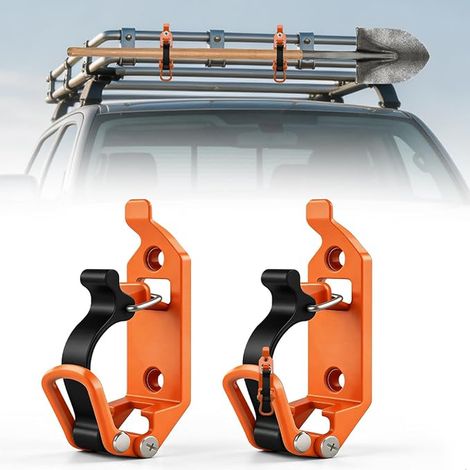 Support de Pelle, Porte Outils Mural en Métal, Accroche Balai 17-40mm Réglable, Rangement Garage avec Vis, Range Outils de Jardin pour Galerie de Toit, Fermeture en Caoutchouc, Orange, 2 pièces (1/5)