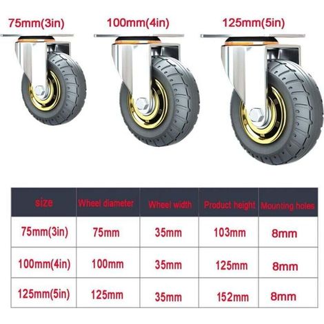 Roulette,Roues Universelles En Caoutchouc - Roues De Remplacement De Chariot, Roulettes à Plaque Pivotante, Roues Plates En Caoutchouc, Roues En Cao-1pcs(Size:3" universal wheel) (1/3)