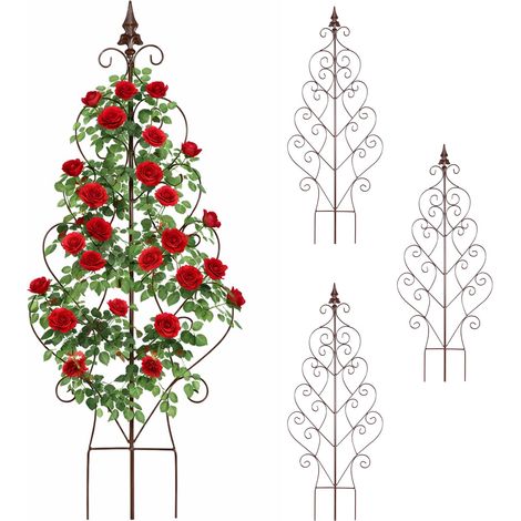 Relaxdays Rankgitter, 4er Set, HxB: 100 x 40 cm, Blatt, Metall, Rankhilfe Kletterpflanzen, Garten & Kübelpflanzen, braun