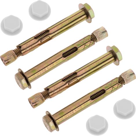 PrimeMatik - Lot de 4 chevilles à expansion métalliques à vis 12x85mm avec capuchon blanc (1/5)
