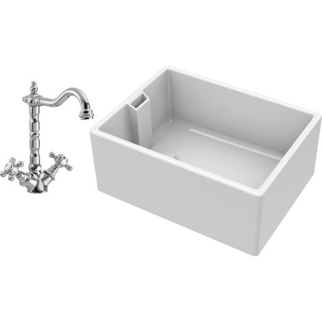 1 Bowl Fireclay Belfast Kitchen Sink & French Classic Mono Sink Mixer Tap (1/5)