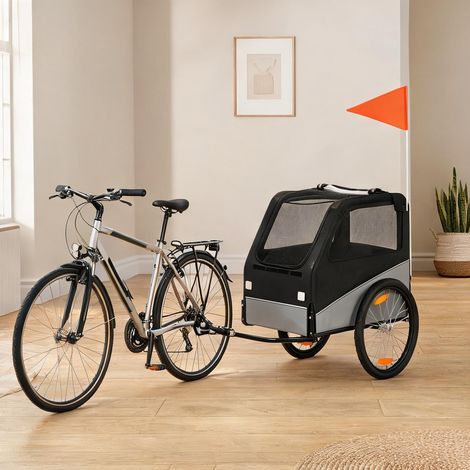 Remorque vélo pour chien gris et noir 139 x 72 x 88 cm roues 20 (1/5)