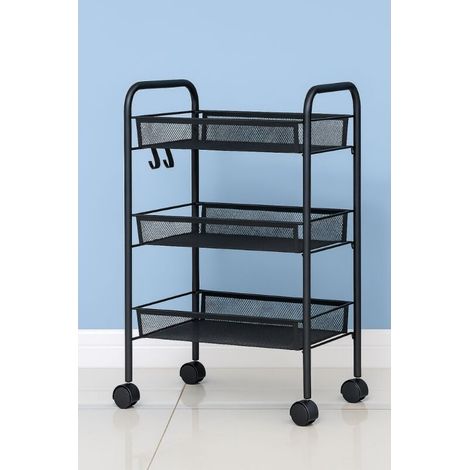 Resserre Métallique Rectangulaire 3 Niveaux à Roulettes - Noir - Desserte de Rangement - L 39 x P 23 x H 57 cm - Livraison gratuite (1/3)