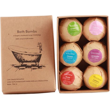 Lot de 6 bombes de bain artisanales - Huiles essentielles relaxantes, spa hydratant et aromathérapie (1/5)