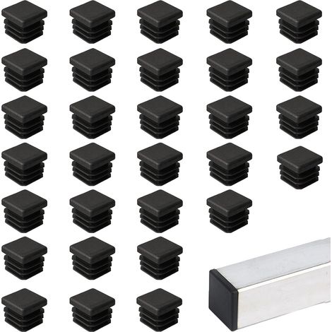 Lot de 30 embouts carrés en plastique - 20 x 20 mm - Embouts nervurés noirs pour pieds de meubles - Bouchons de poteau de clôture pour tables, bureaux, chaises (1/5)