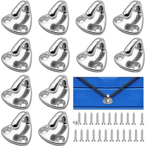 Crochets de bâche en acier inoxydable 316, lot de 12 avec 24 vis, fixation pour bâche de bateau, yacht et camion, charge maximale 50 kg, argent (1/5)