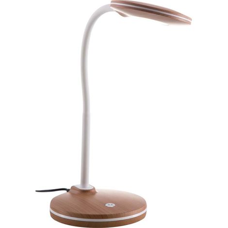 LED Tischleuchte Holzoptik Schreibtischlampe Touch dimmbar Nachttischleuchte Schwanenhals, 3,5W 300Lm warmweiß, DxH 13,2x32 cm